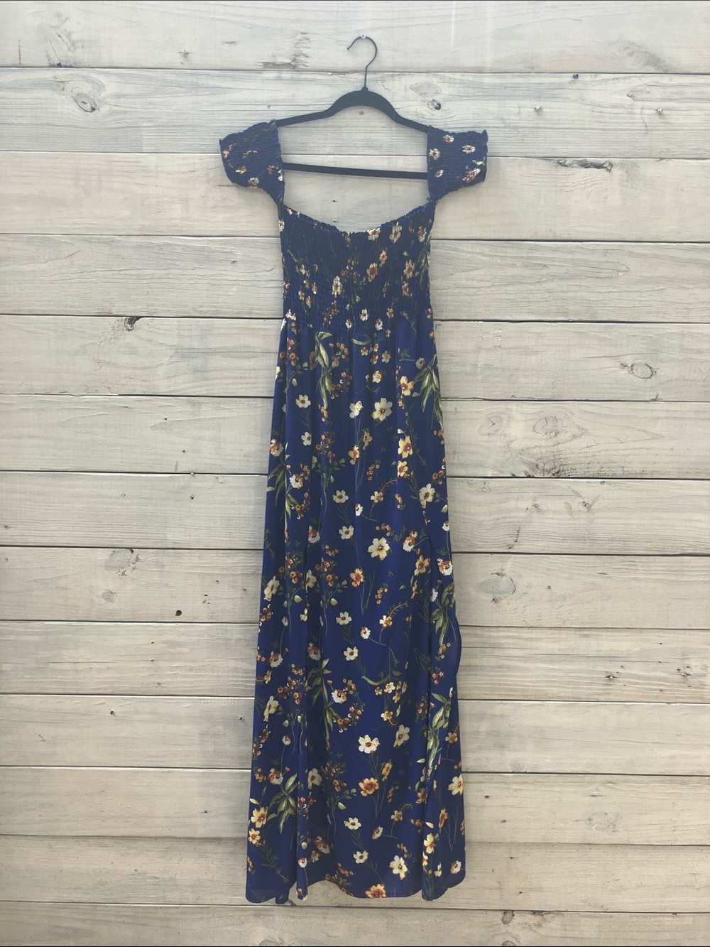 Altar'd State Navy Floral Off-Shoulder Maxi Dress